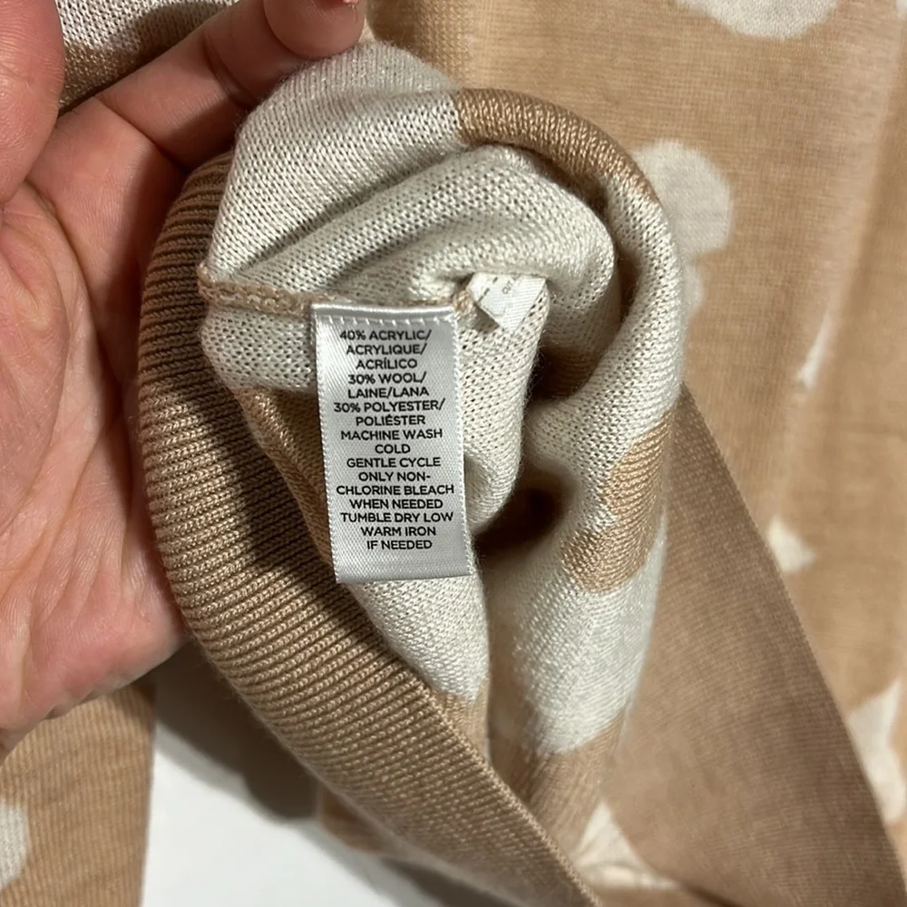 LOFT Nude Blush Pink White Hearts Ribbed Detail Crewneck Sweater Size L - Picture 6 of 9